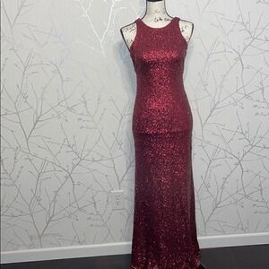 SORELLA VITA Red Sequin Halter Neck Cutout Back Maxi Dress Size 8